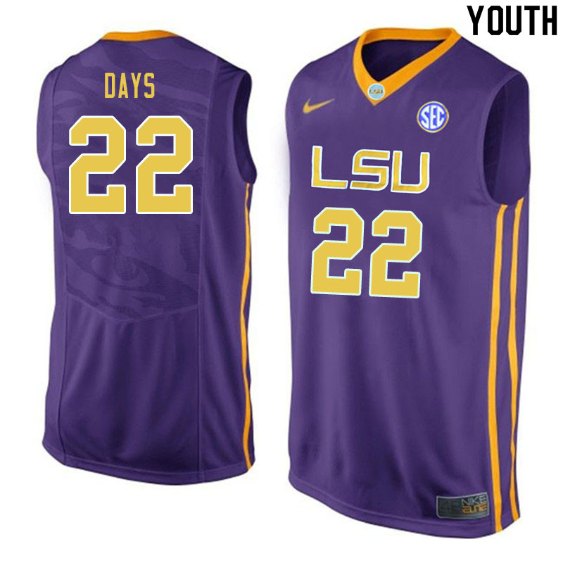 Youth #22 Darius Days LSU Tigers College Basketball Jerseys Sale-Purple - Click Image to Close
